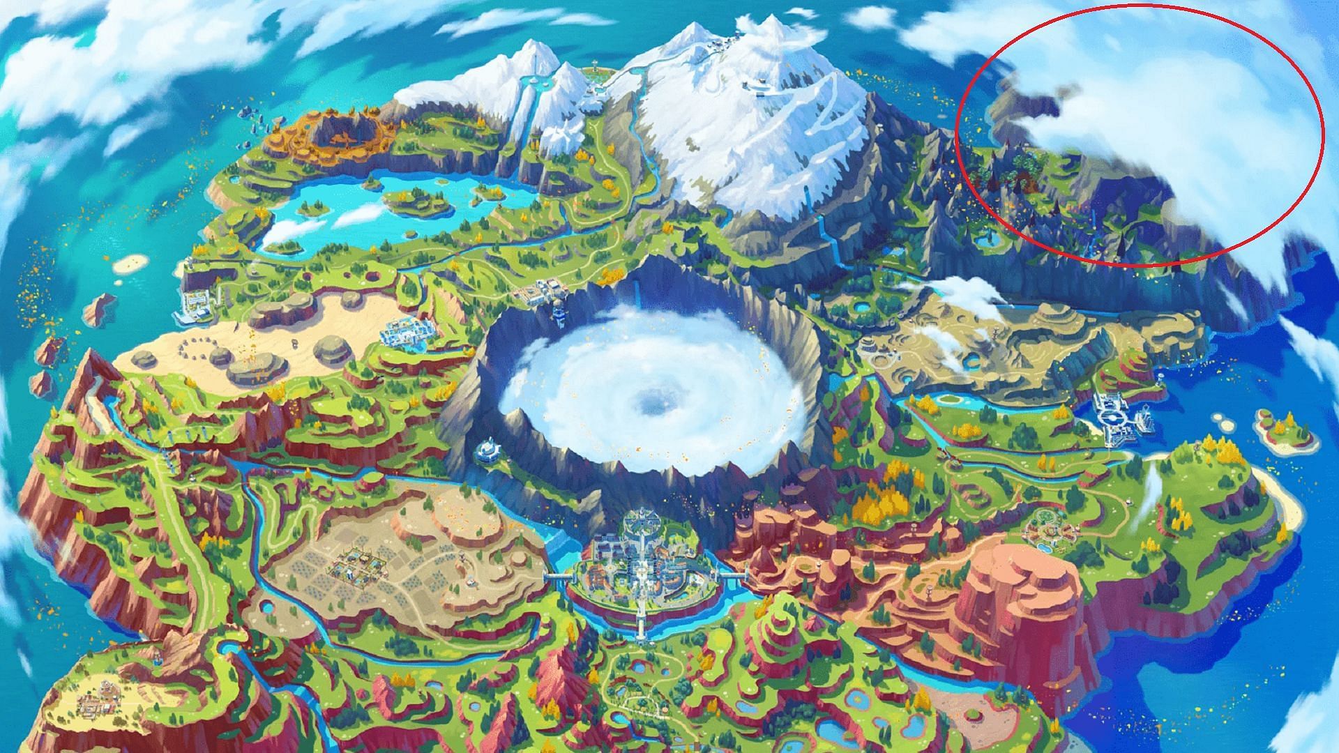 4Chan&#039;s Pokemon Scarlet and Violet leak seems to point to a &quot;hidden&quot; crater in northeast Paldea (Image via Game Freak)