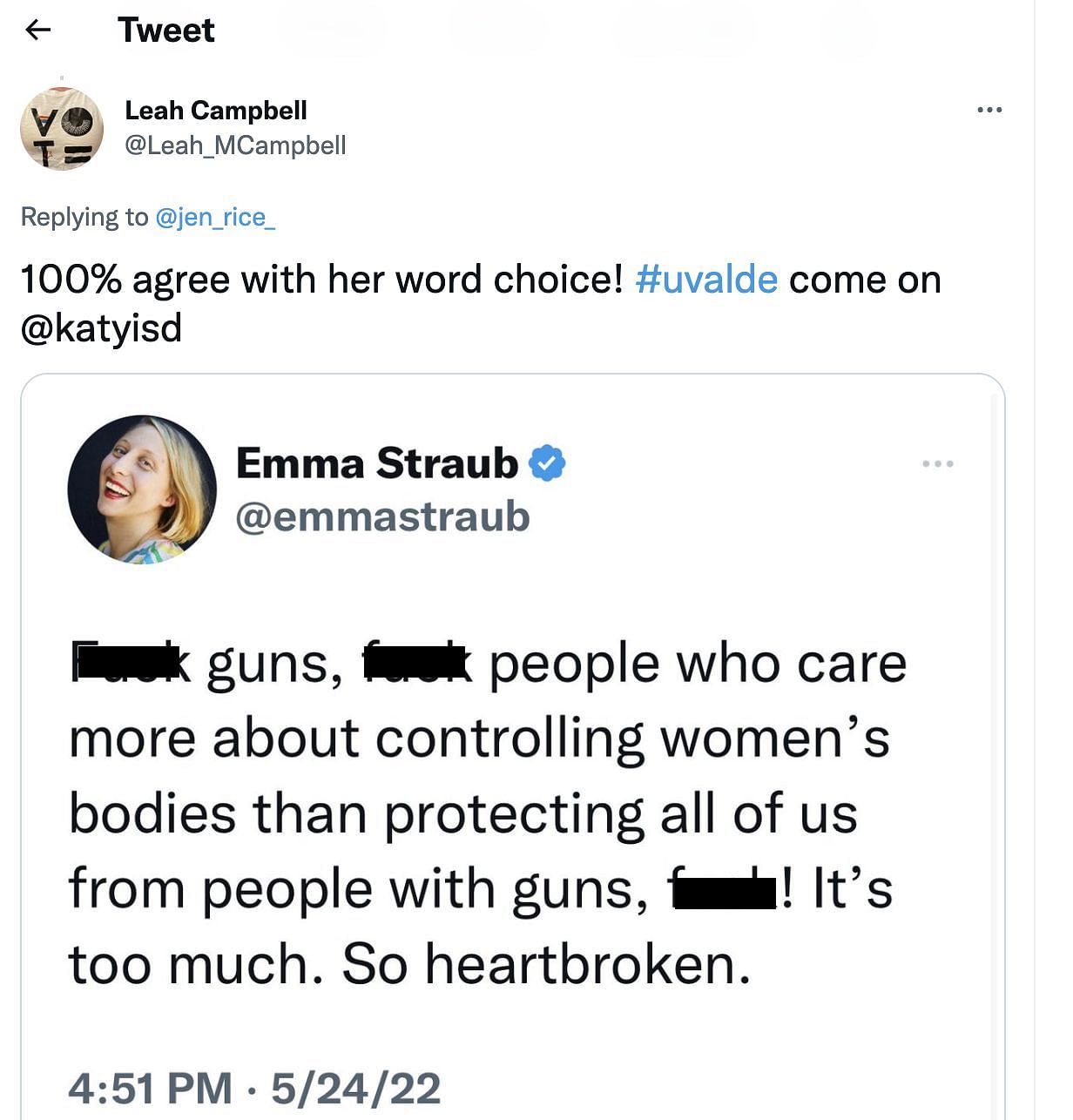 Emma Straub tweeted curses in May 2022, and the parents are now complaining about the school inviting her for the book reading. (Image via Twitter)