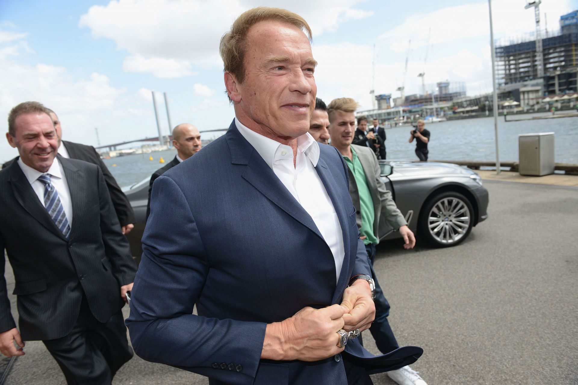 Actor and former Governor of California Arnold Schwarzenegger and Tony Doherty arriving for the Arnold Classic Sports Festival Press Conference in 2016