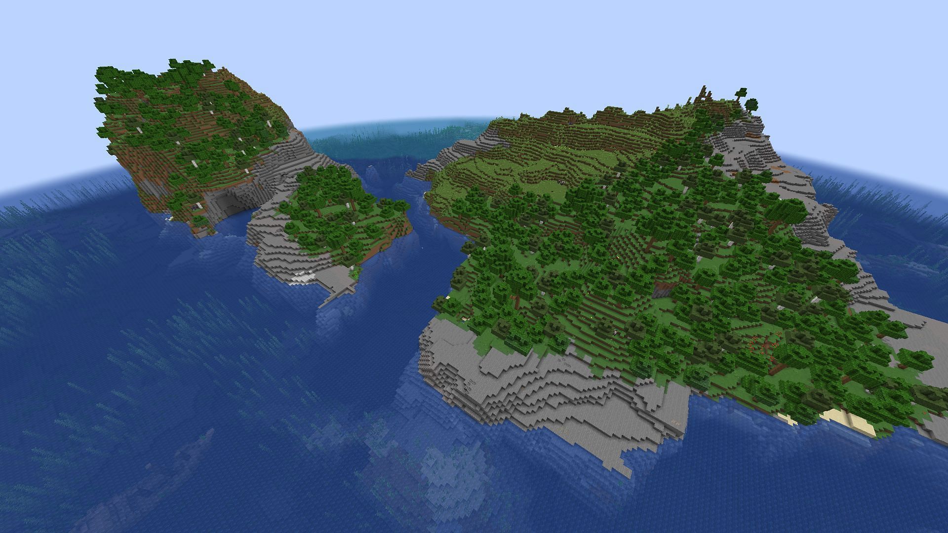 This seed spawn players on a mountainous island with tall cliffs on all sides in Minecraft (Image via Mojang)