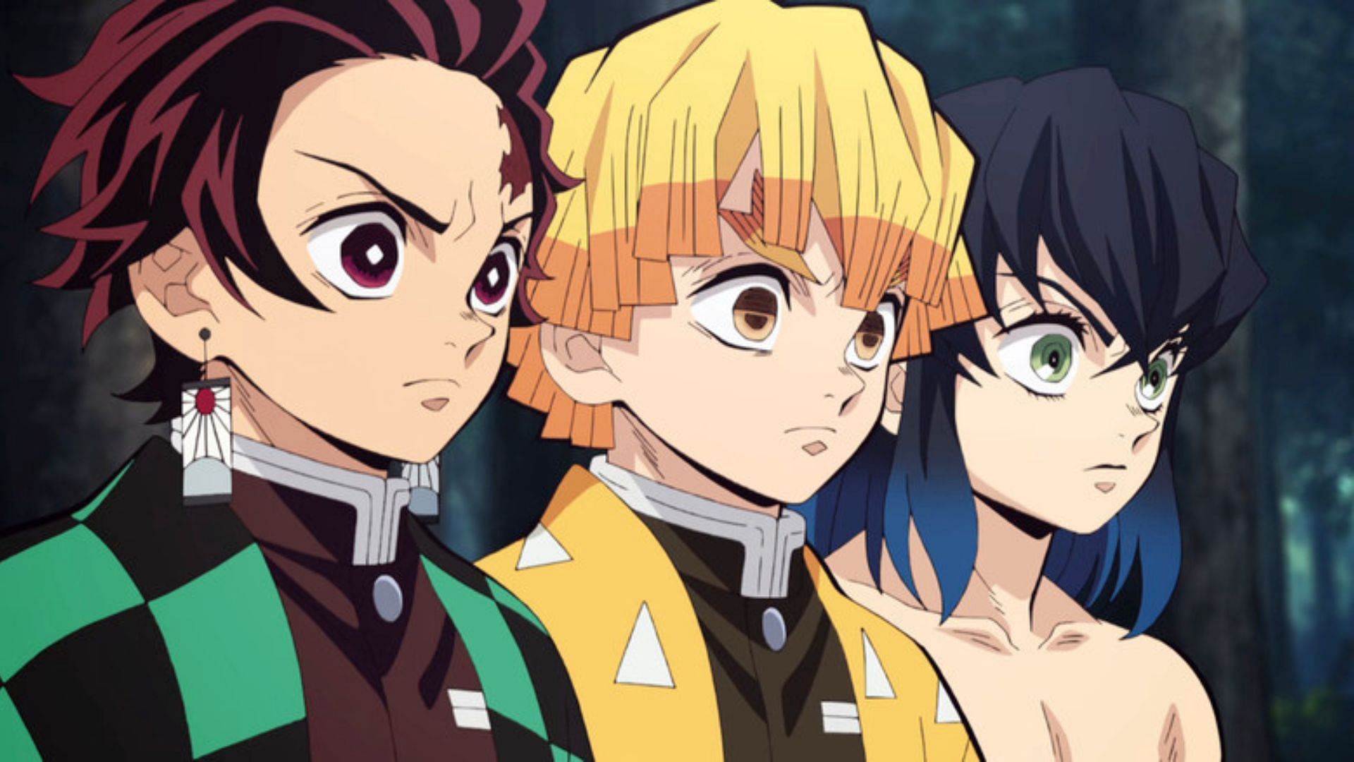 Tanjiro, Zenitsu, and Inosuke as seen in the anime (Image via Ufotable)