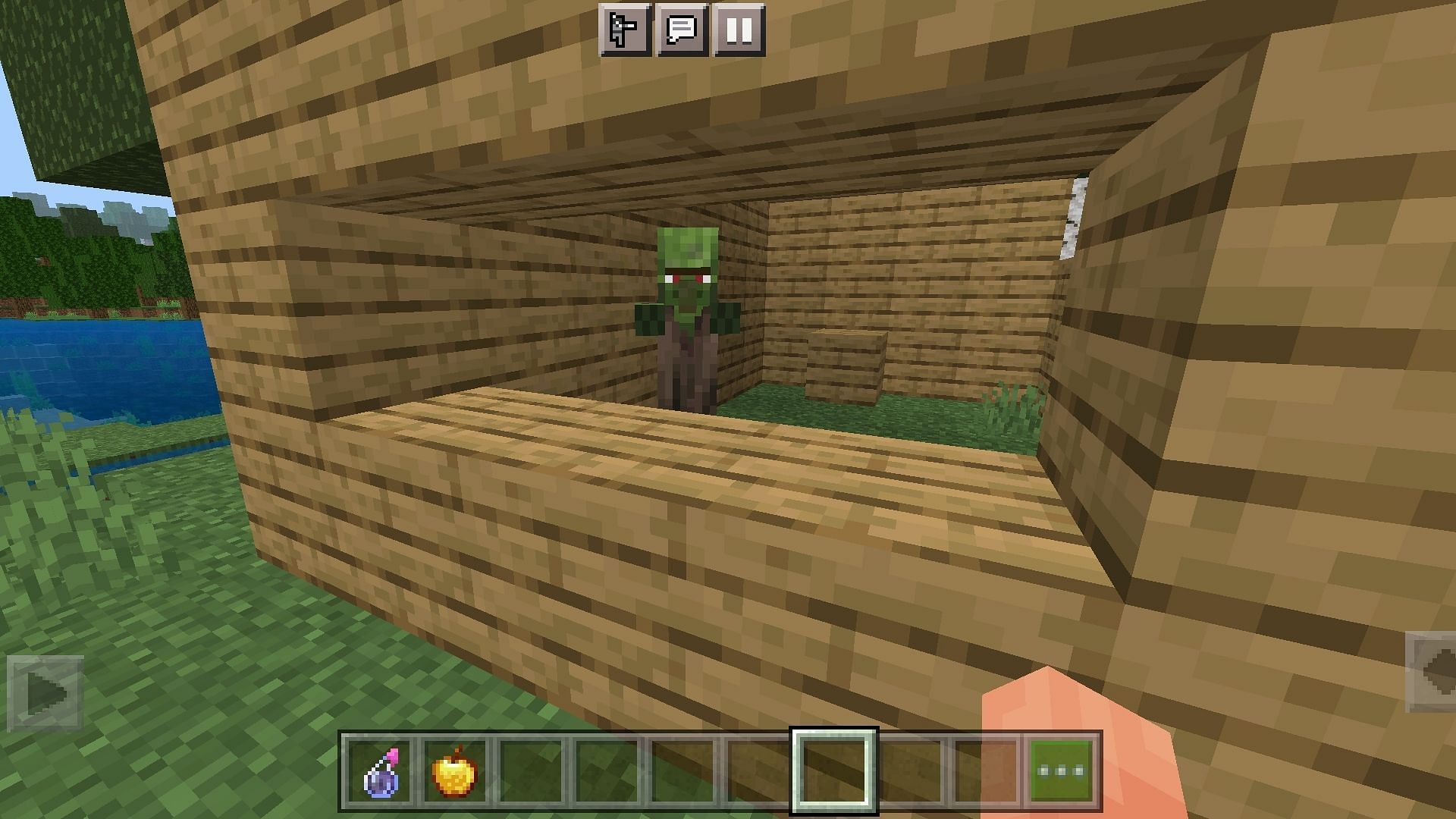 Trapping the zombie villager in Minecraft PE can be tricky for beginners (Image via Mojang)