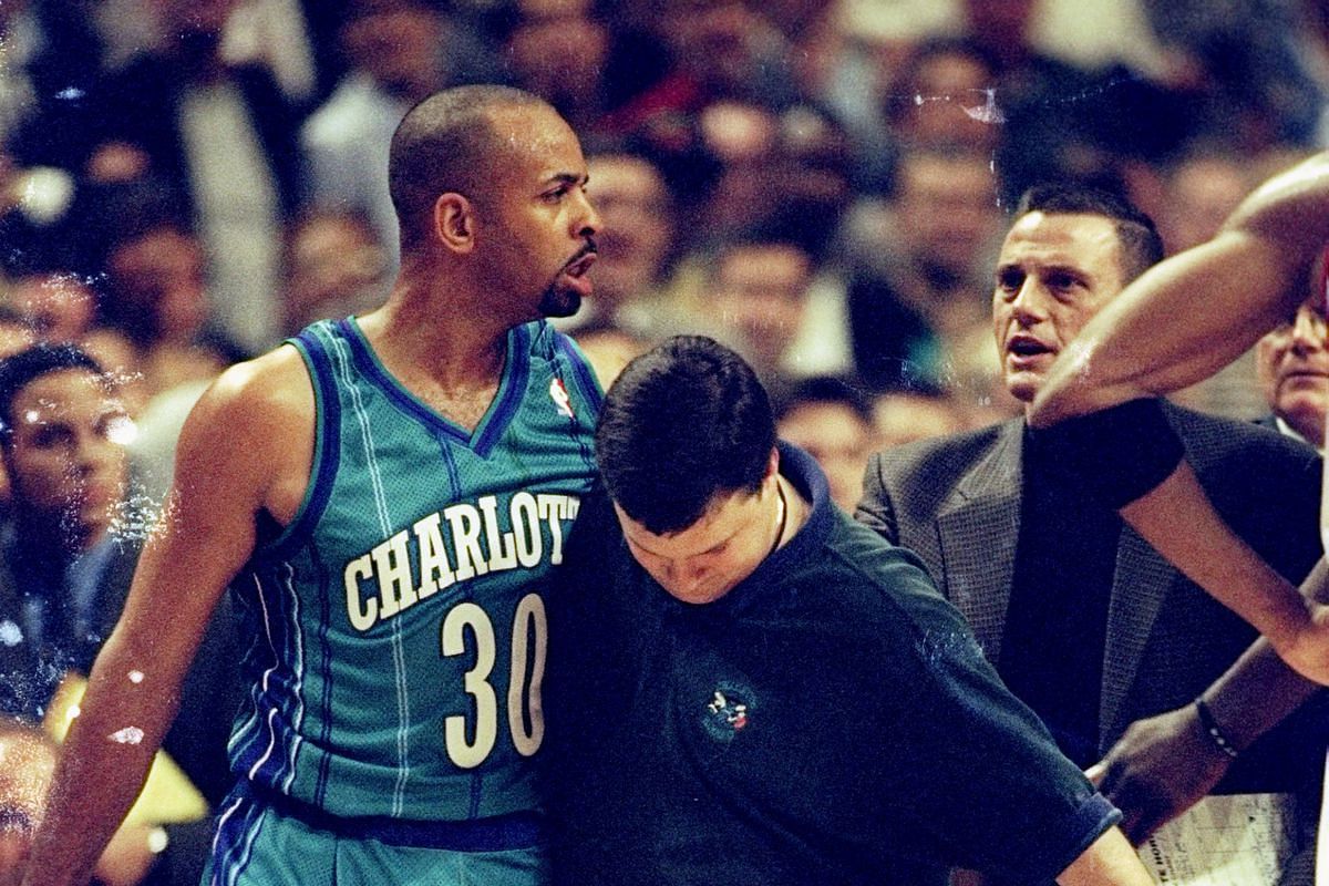 A fired up Dell Curry during one of his games for the Charlotte Hornets