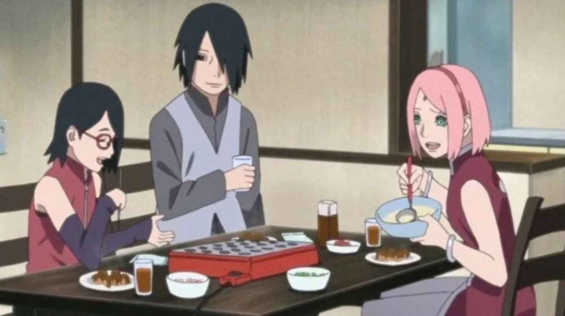 Sasuke, Sakura, and Sarada as a family (Image via Pierrot Studios)