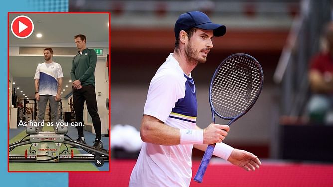 WATCH: Andy Murray goes head-to-head against comedian Joel McDermott on the Skier's Edge machine, duo debate whether Djokovic would be good at it
