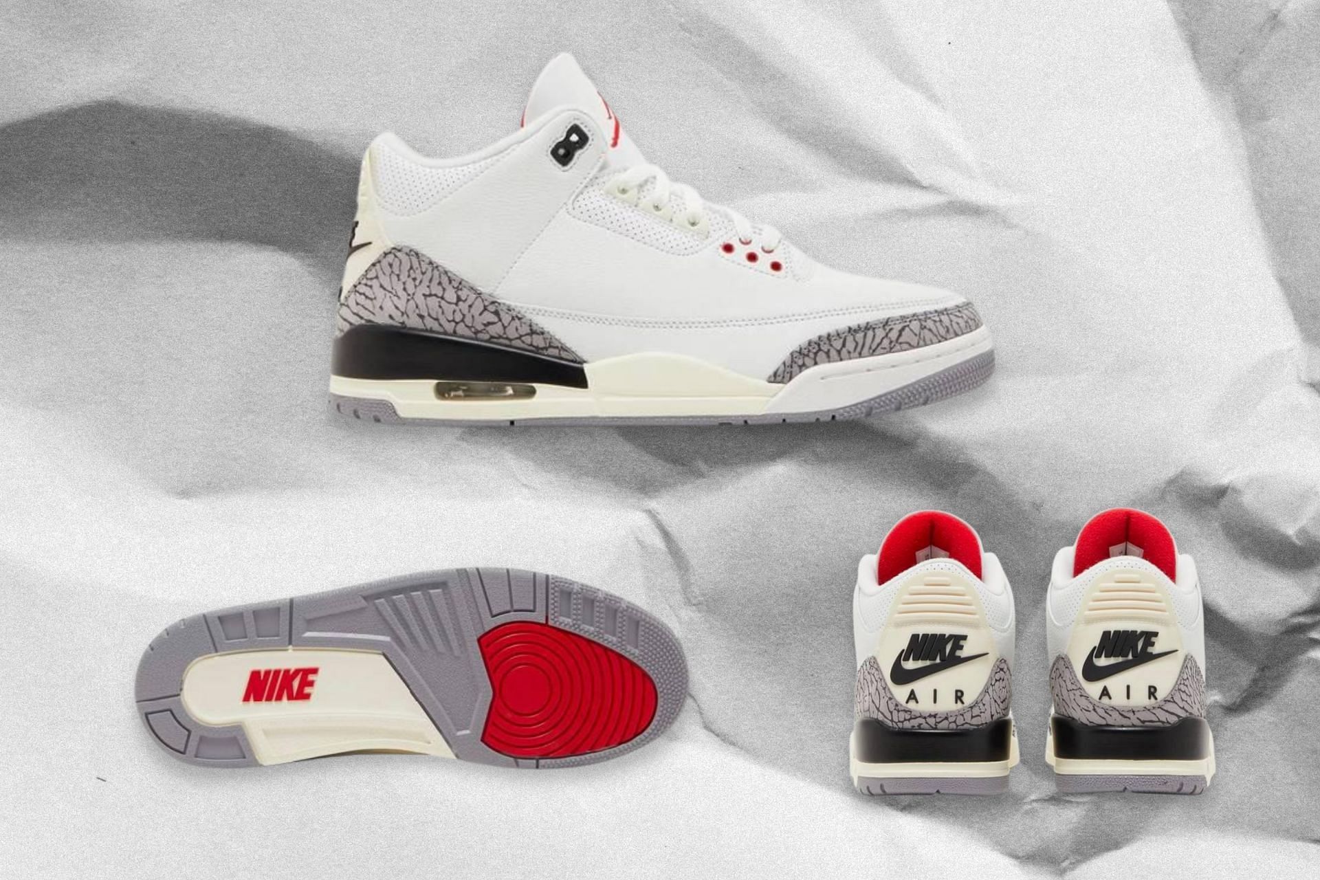 Here&#039;s a detailed look at the upcoming AJ 3 White reimagined sneakers (Image via Sportskeeda)