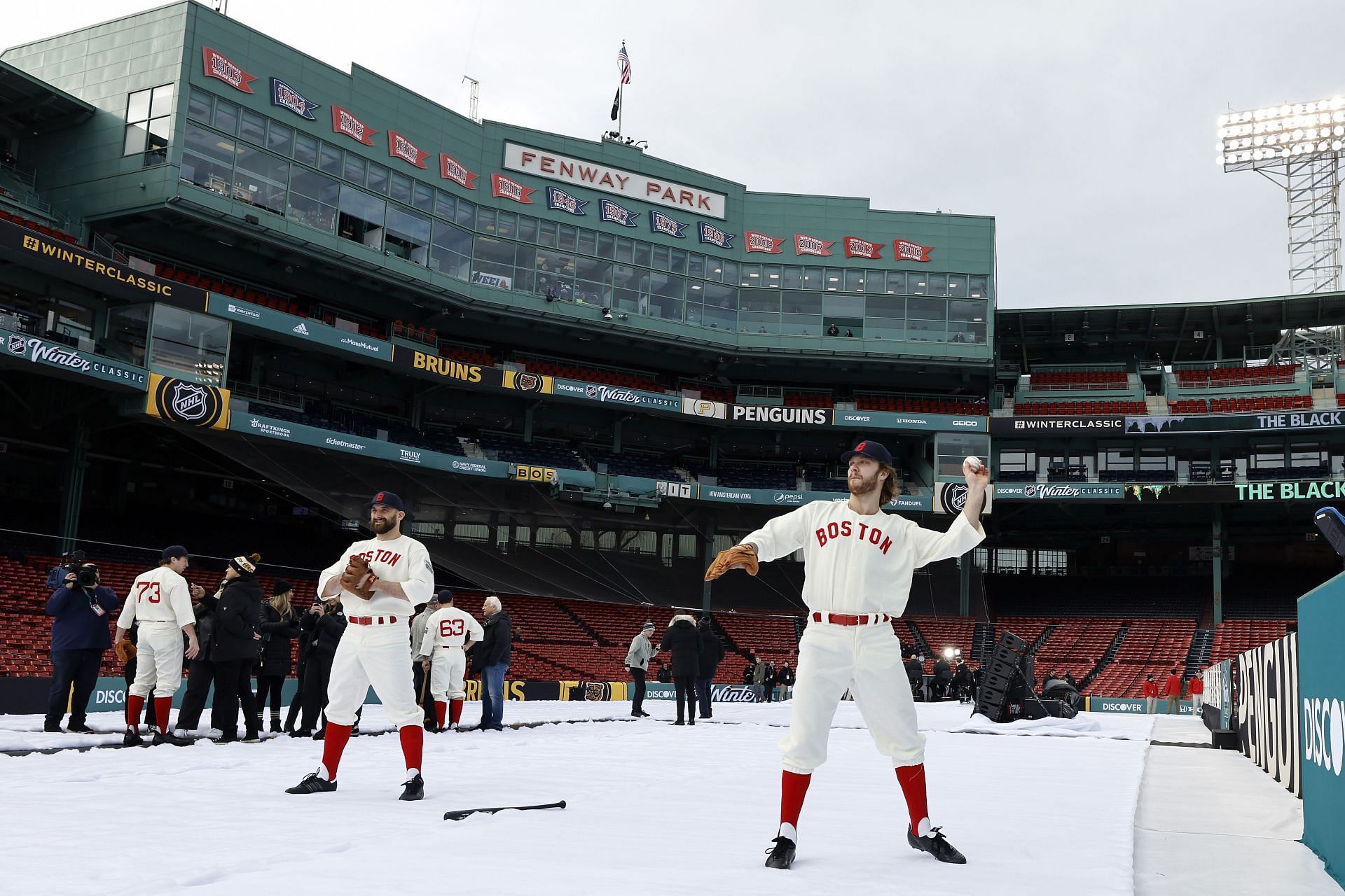 Boston Bruins Arrive At Winter Classic Dressed In Full Red Sox Uniforms