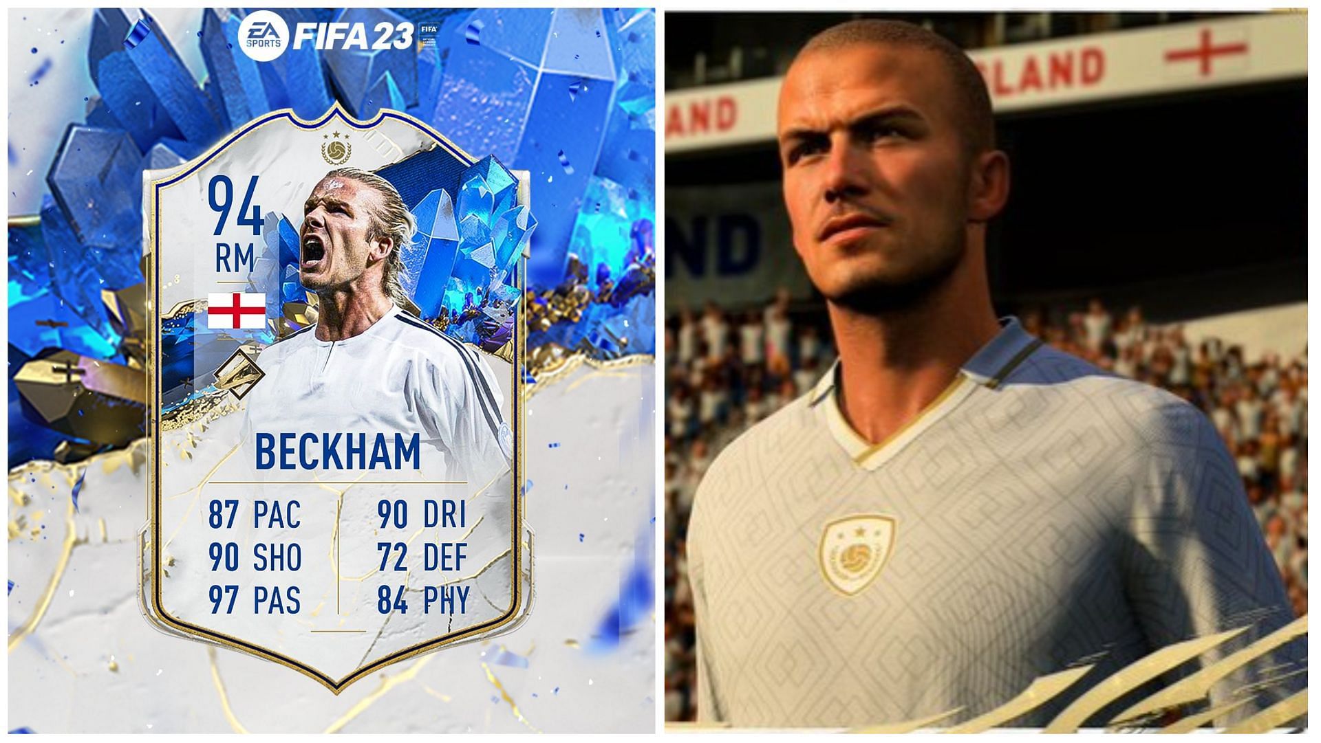 David Beckham is rumored to arrive as a TOTY Icon (Images via Twitter/FUT Sheriff and EA Sports)