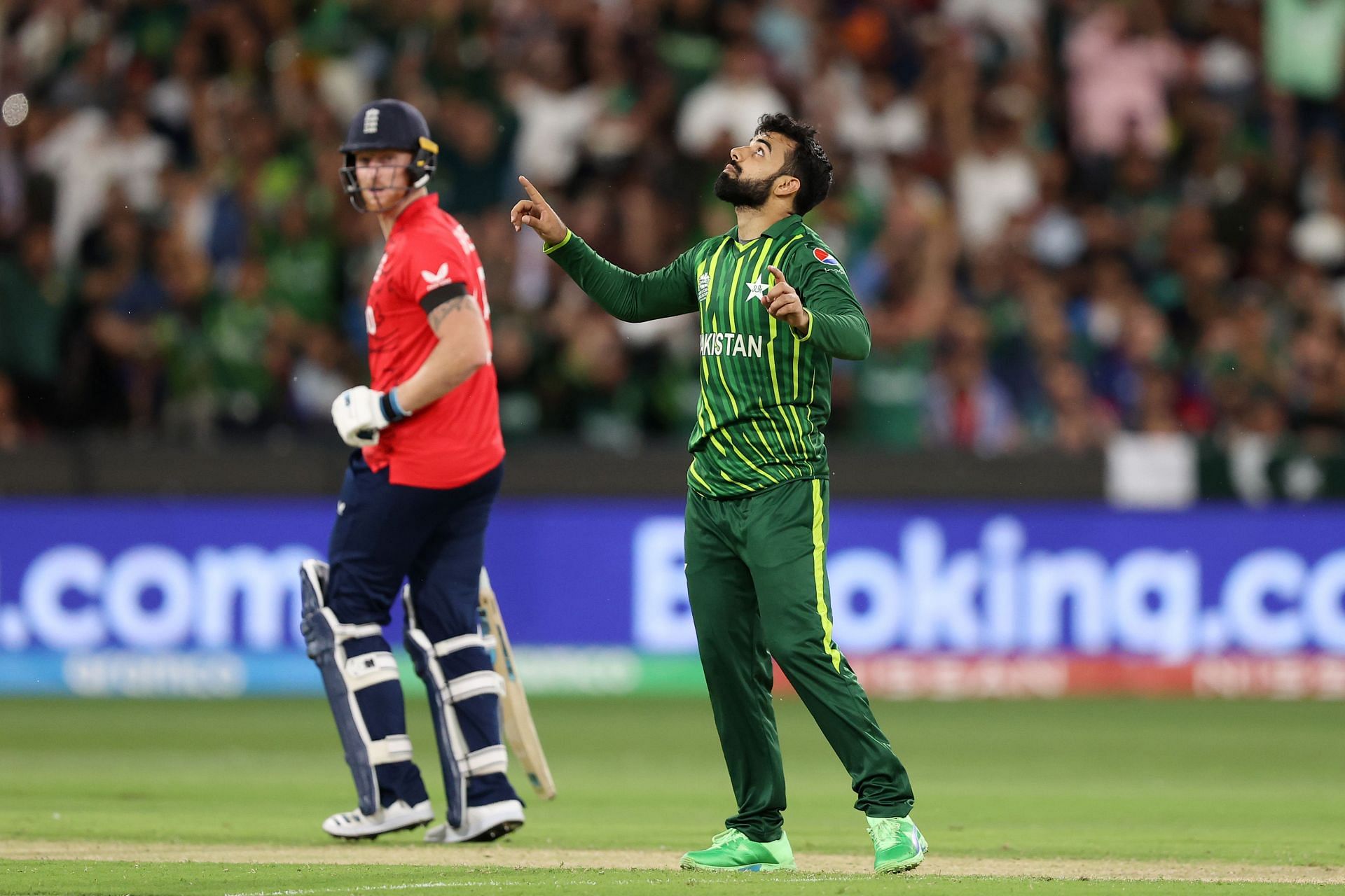 Shadab Khan celebrates dismissing Harry Brook. Pic: Getty Images