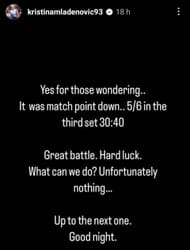 Mladenovic wrote on her Instagram stories