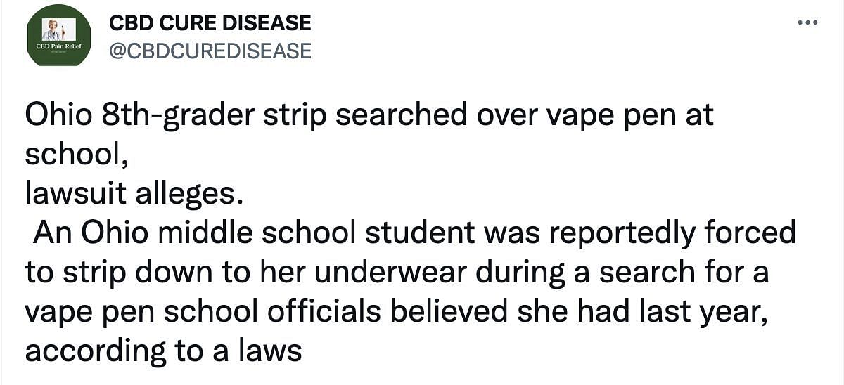 The eighth-grader being strip-searched over a vape pen creates a stir on social media. (Image via Twitter)