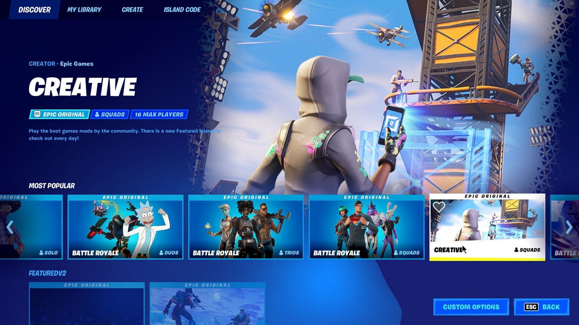 The Discover tab in Fortnite features many Creative games (Image via Epic Games)