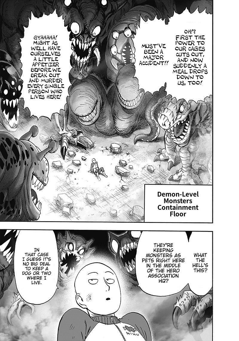 Saitama in the Demon-Level Monsters Containment Floor (Image via ONE, Yusuke Murata)