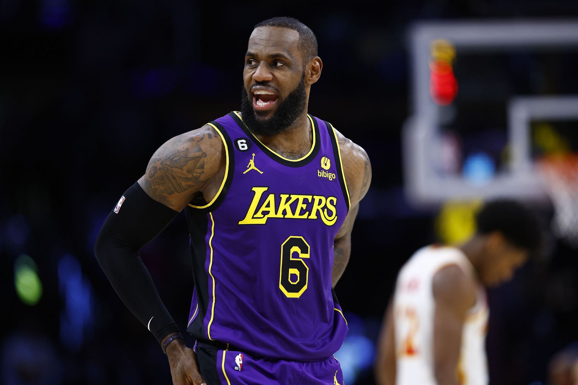 LeBron James at the Atlanta Hawks v Los Angeles Lakers game