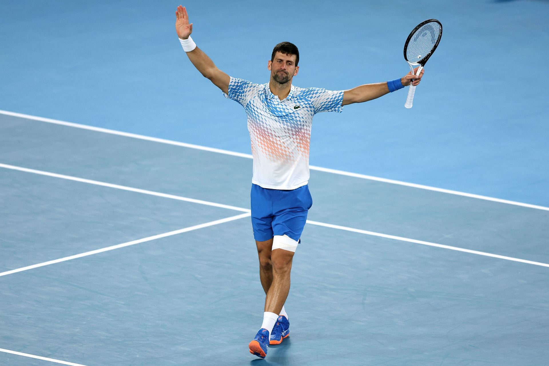 Novvak Djokovic is all smiles after reaching the last four.