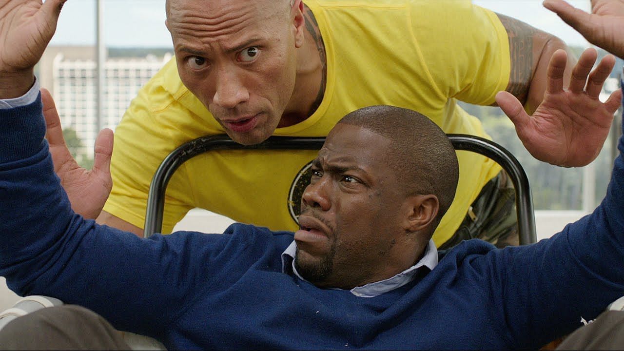 The Rock and Kevin Hart in a scene from the film &#039;Central Intelligence&#039; (2016) (Image via Warner Bros)