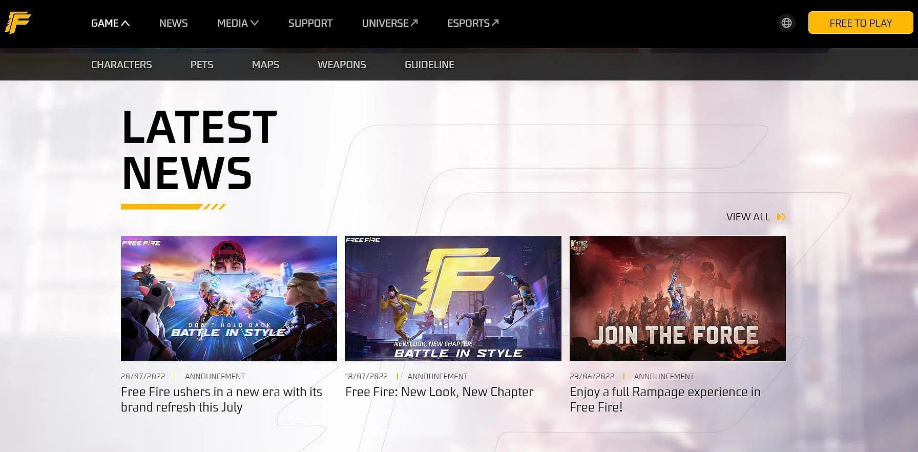 The news section of the official website (Image by Garena)