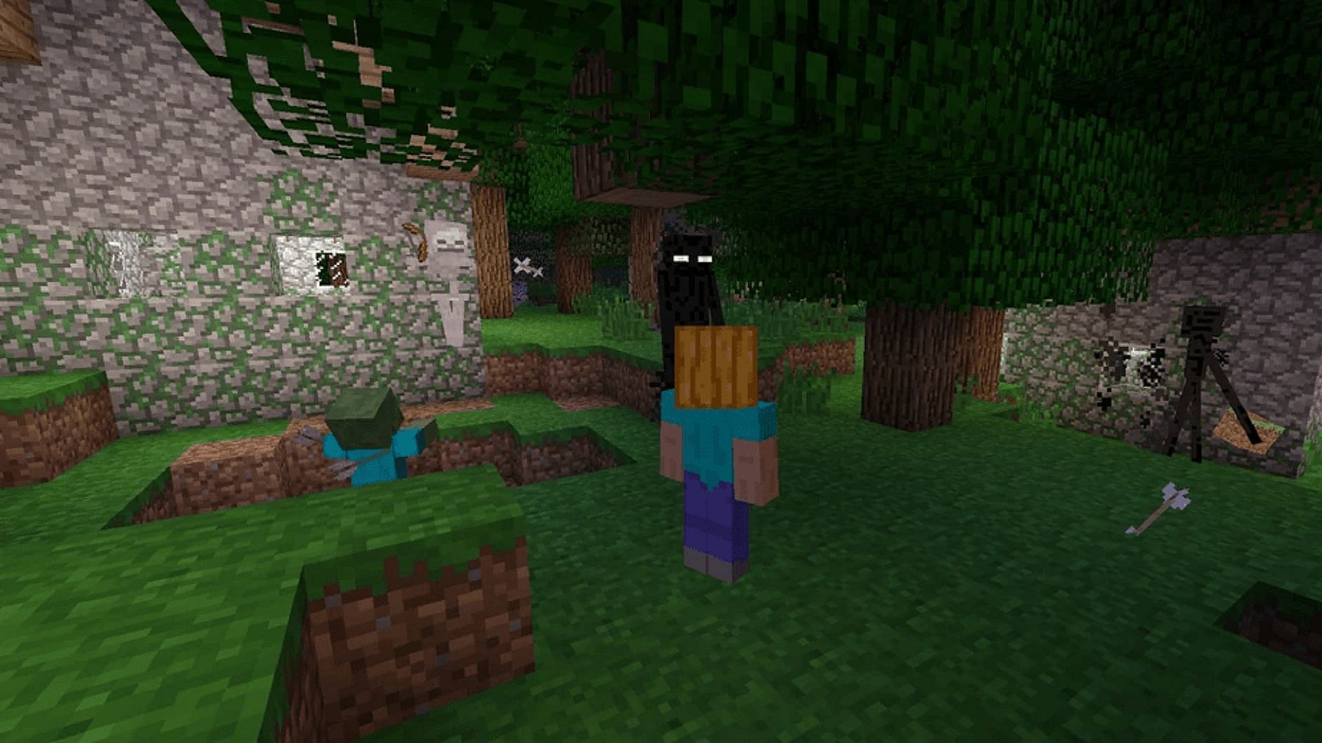Wearing a carved pumpkin will ensure you don&#039;t upset endermen with eye contact (Image via Mojang)