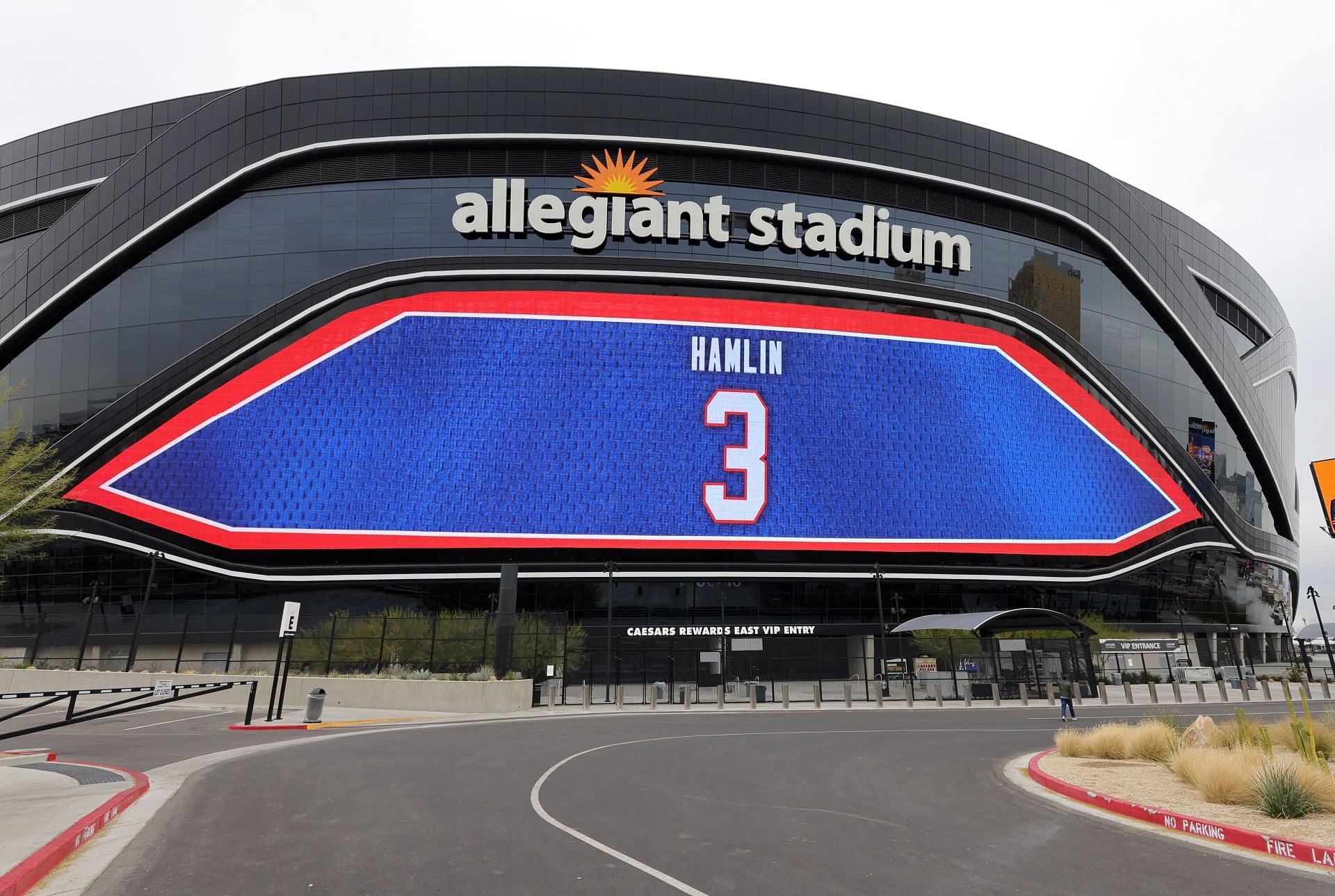 Allegiant Stadium Video Board Lit Up In Support Of Hospitalized Buffalo Bills Player Damar Hamlin