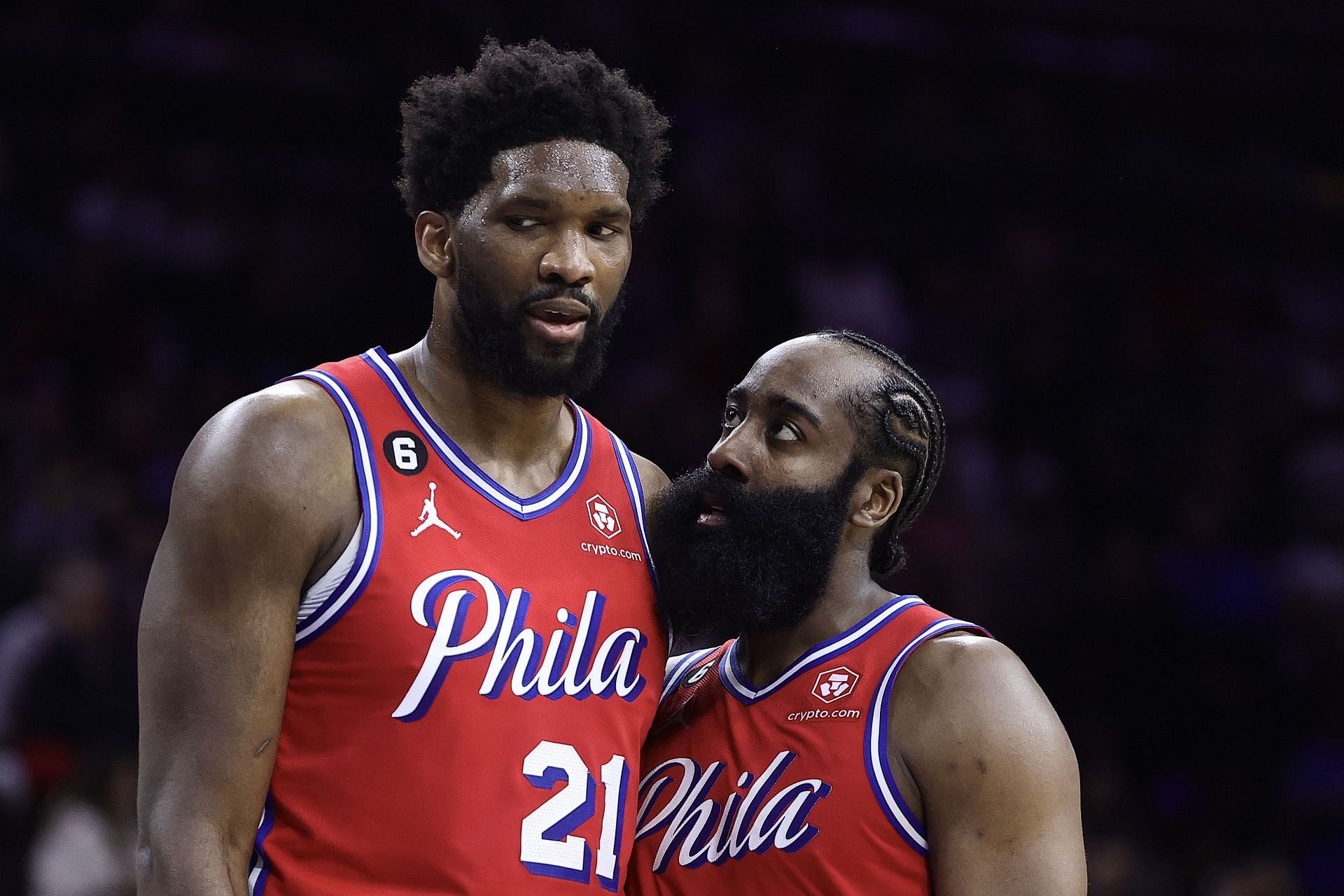 Philadelphia 76ers stars Joel Embiid and James Harden