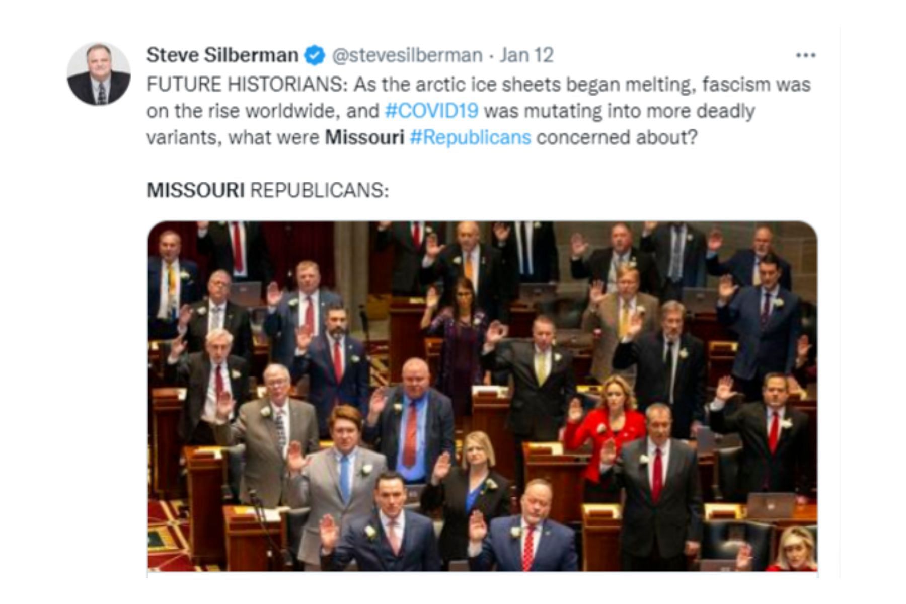 Steve Silberman reacts to Missouri lawmakers&#039; dress code amendment (Image via Twitter/@stevesilberman)