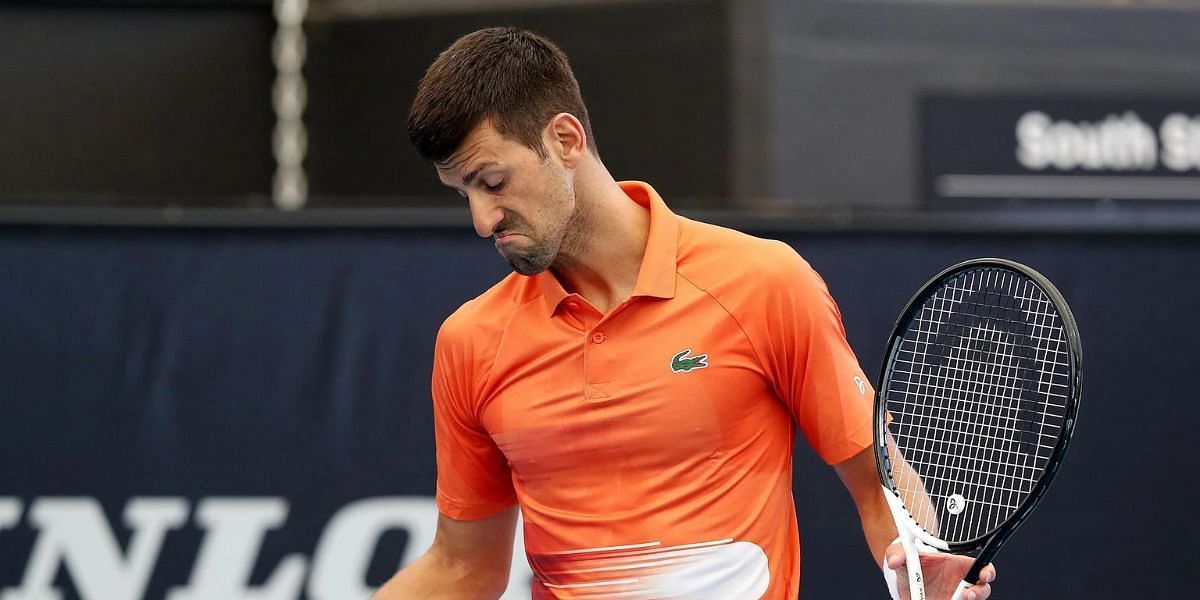 Novak Djokovic expresses his dissent during the 2023 Adelaide International 1.