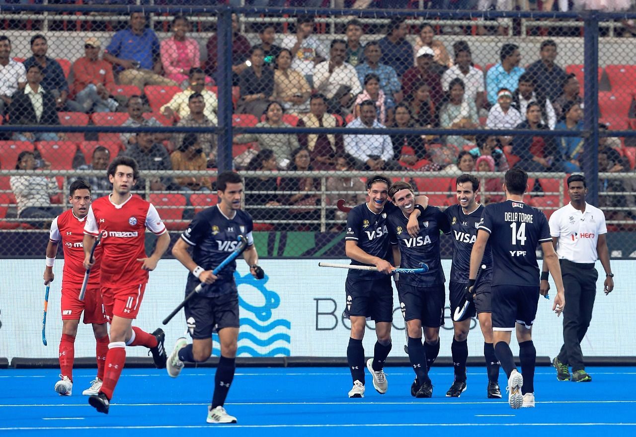 Argentina celebrating their win against Chile in an earlier match (Image Courtesy: Twitter/Hockey India)