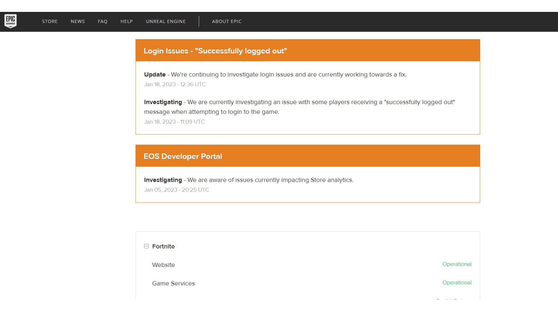Current Error on the website (Image via Epic Games)