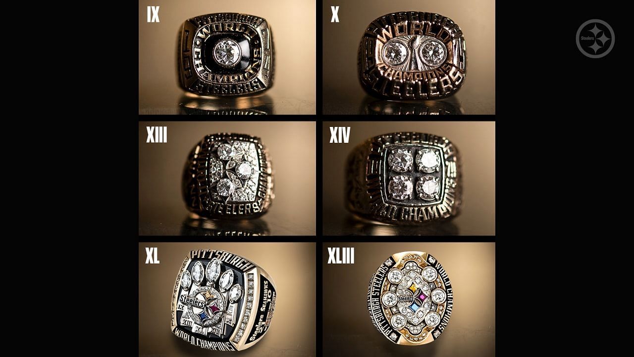 6 pcs + box Rings Championship Pittsburgh Steelers (Silver/Gold) Super Bowl