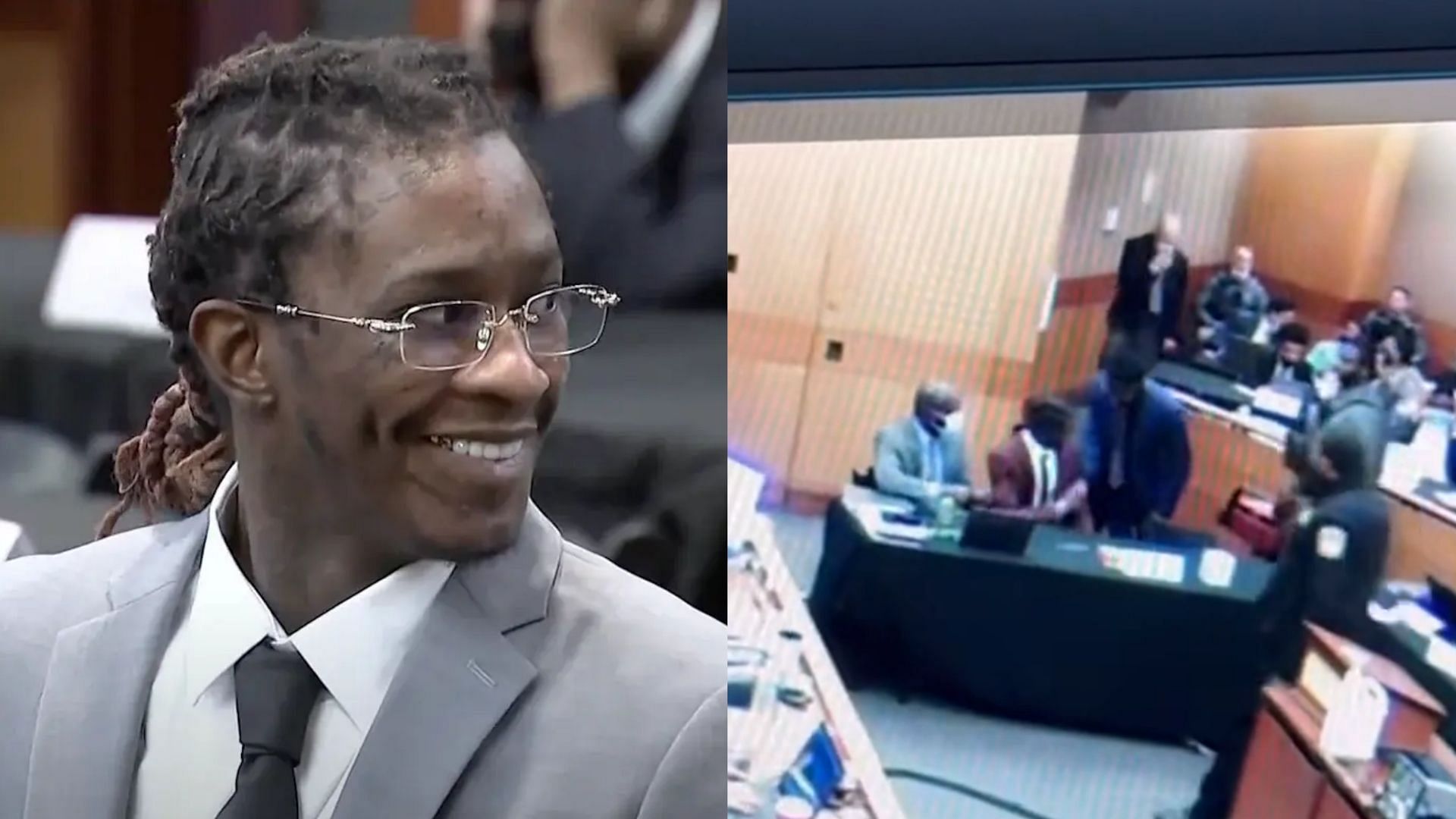Young Thug caught taking part in hand to hand drug transfer with co-defendant (Image via AP and SeidenWSBTV/Twitter) 