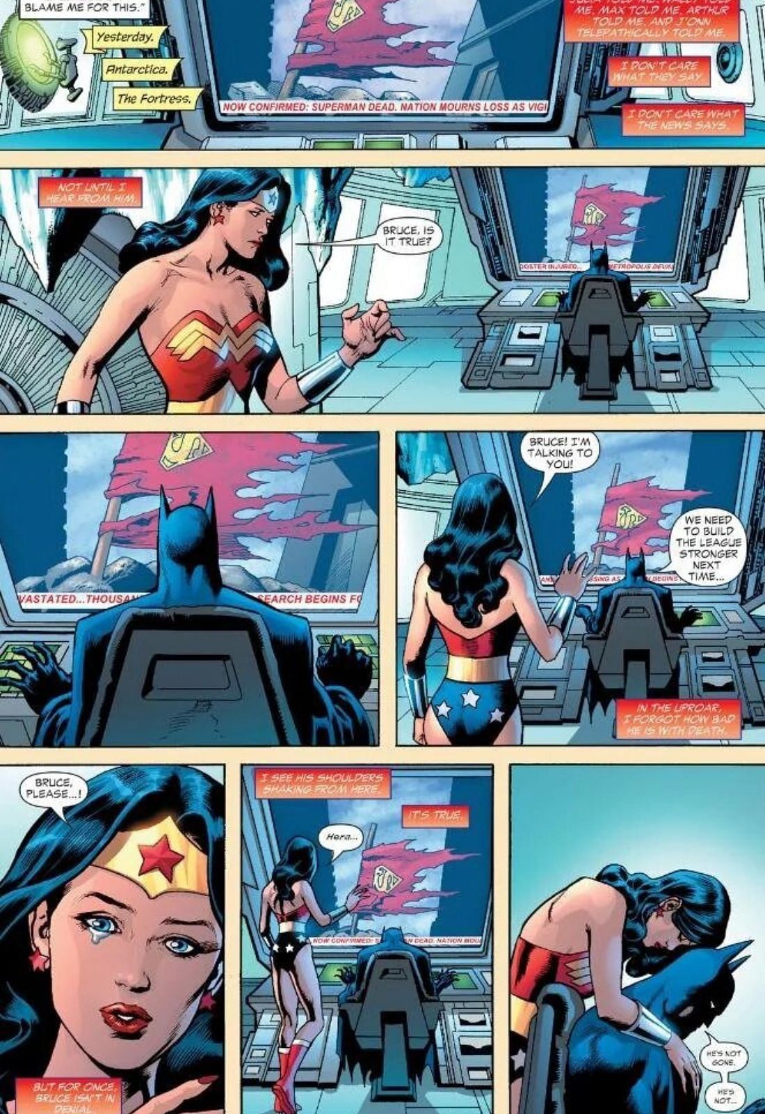 Batman and Wonder Woman react to Superman&#039;s death (Image via DC)
