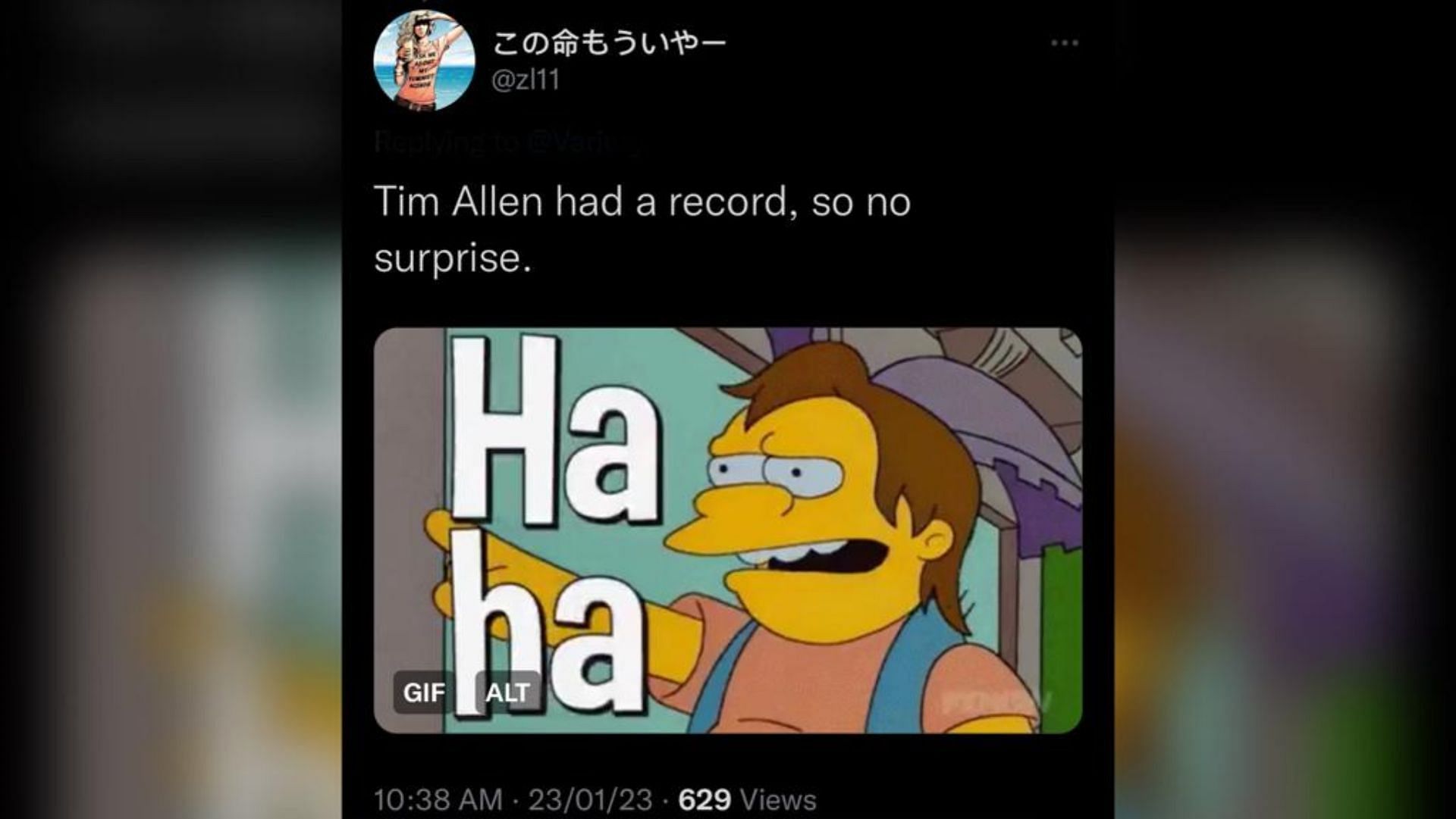 Screenshot of a Twitter user criticizing Tim Allen.