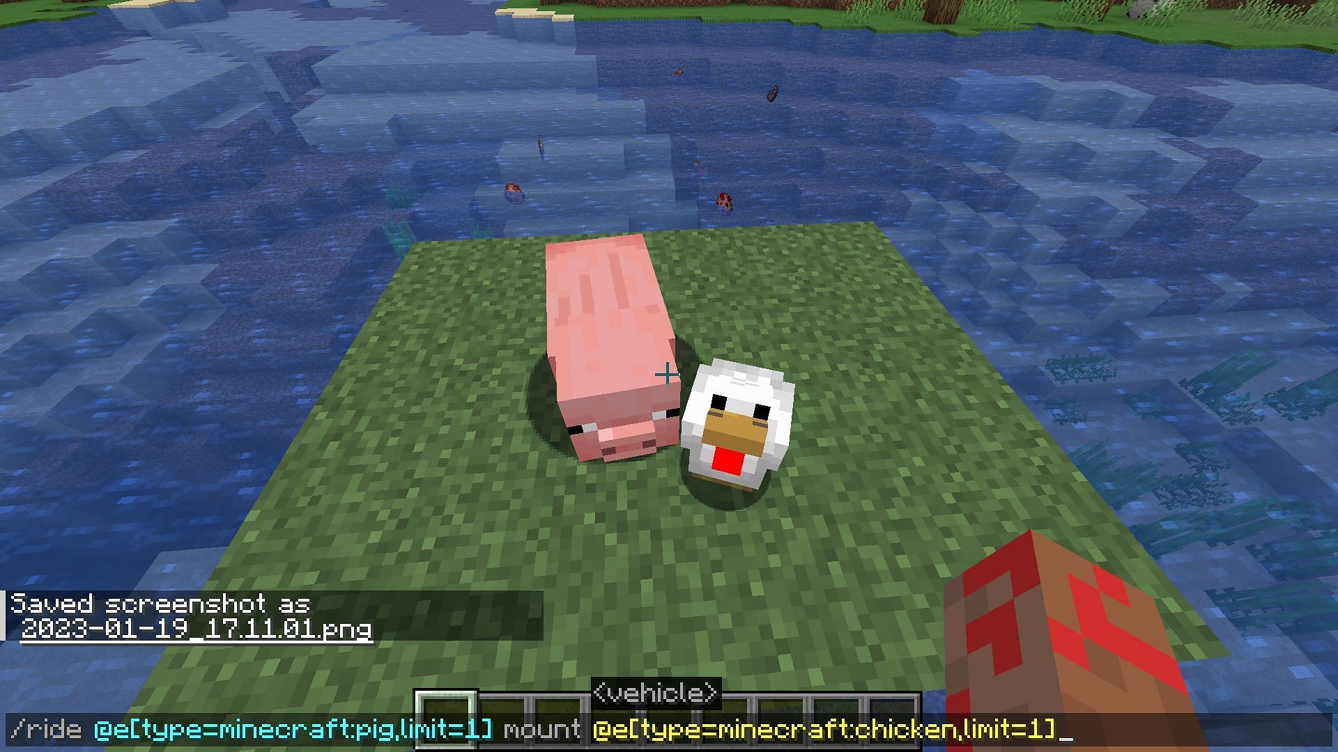 The ride command which will allow a pig to ride a chicken in Minecraft (Image via Mojang)