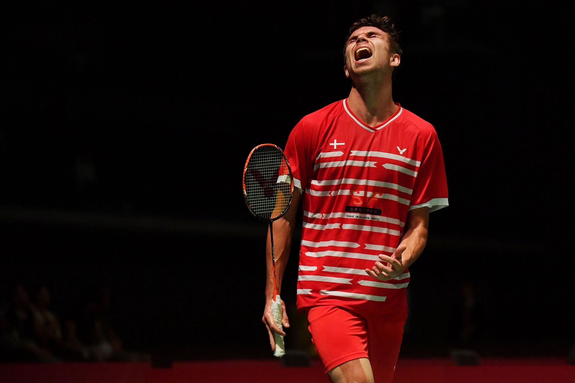 Rasmus Gemke reacts during a match at an earlier edition of the Japan Open (Image: Getty)