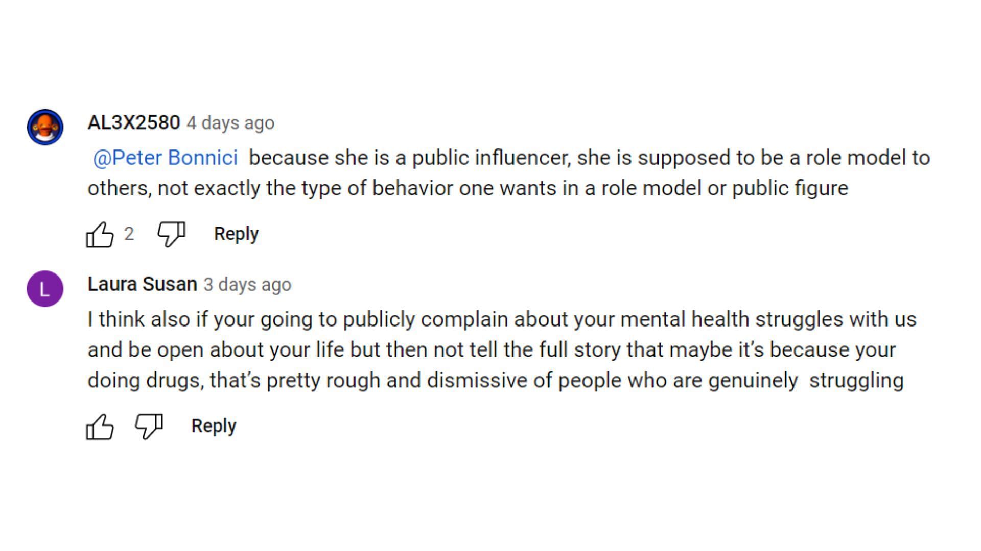 Comments regarding Cassidy&#039;s recent picture (Image via Cassidy McGill/YouTube).