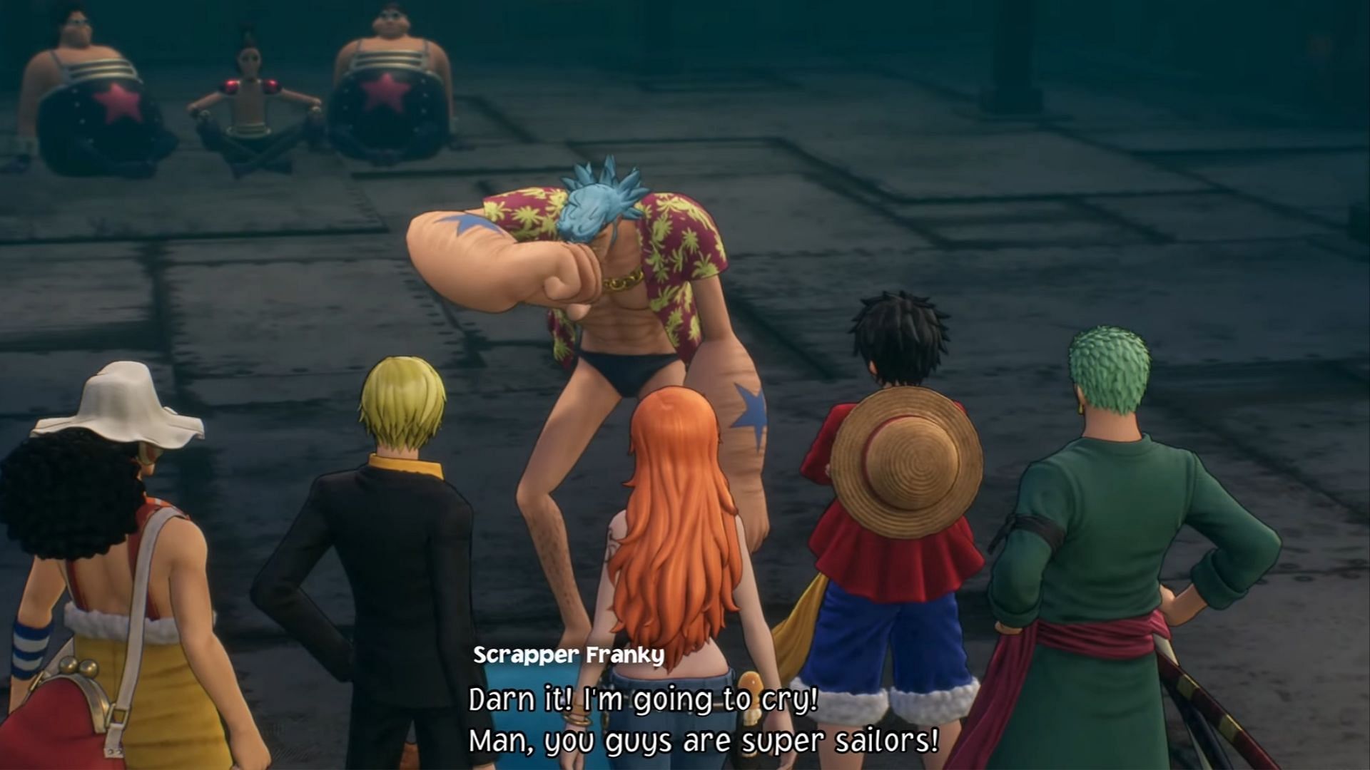 This cutscene plays after defeating Franky. (Image via Bandai Namco)