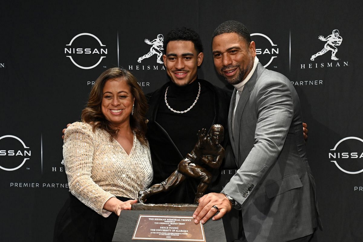 Heisman trophy winning quarterback Bryce Young and his parents Craig and Julie Young.
