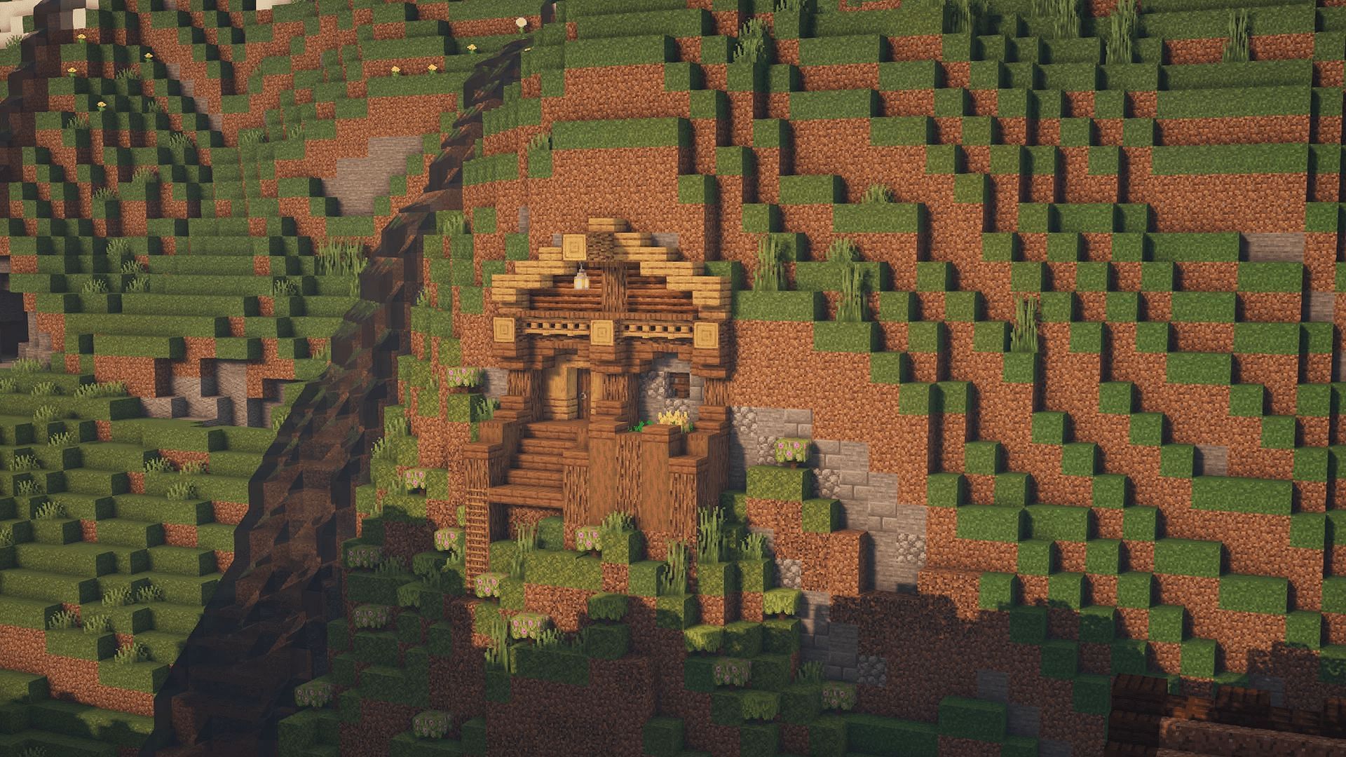 A mountain home can save a Minecraft player a few materials while building (Image via MAT1CSBuilds/Planet Minecraft)
