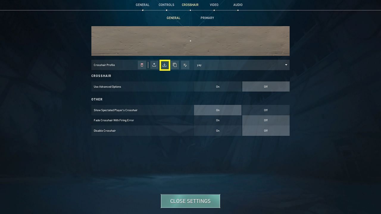 Crosshair Profile Import option in Valorant (Image via Riot Games)