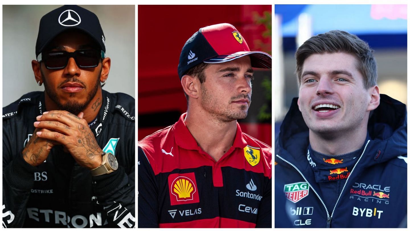 Lewis Hamilton, Charles Leclerc, and Max Verstappen