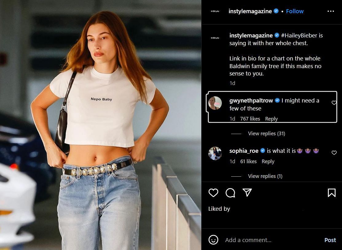 Hailey Bieber&#039;s statement on nepotism has the approval of Gwyneth Paltrow (Image via Instagram/instylemagazine)