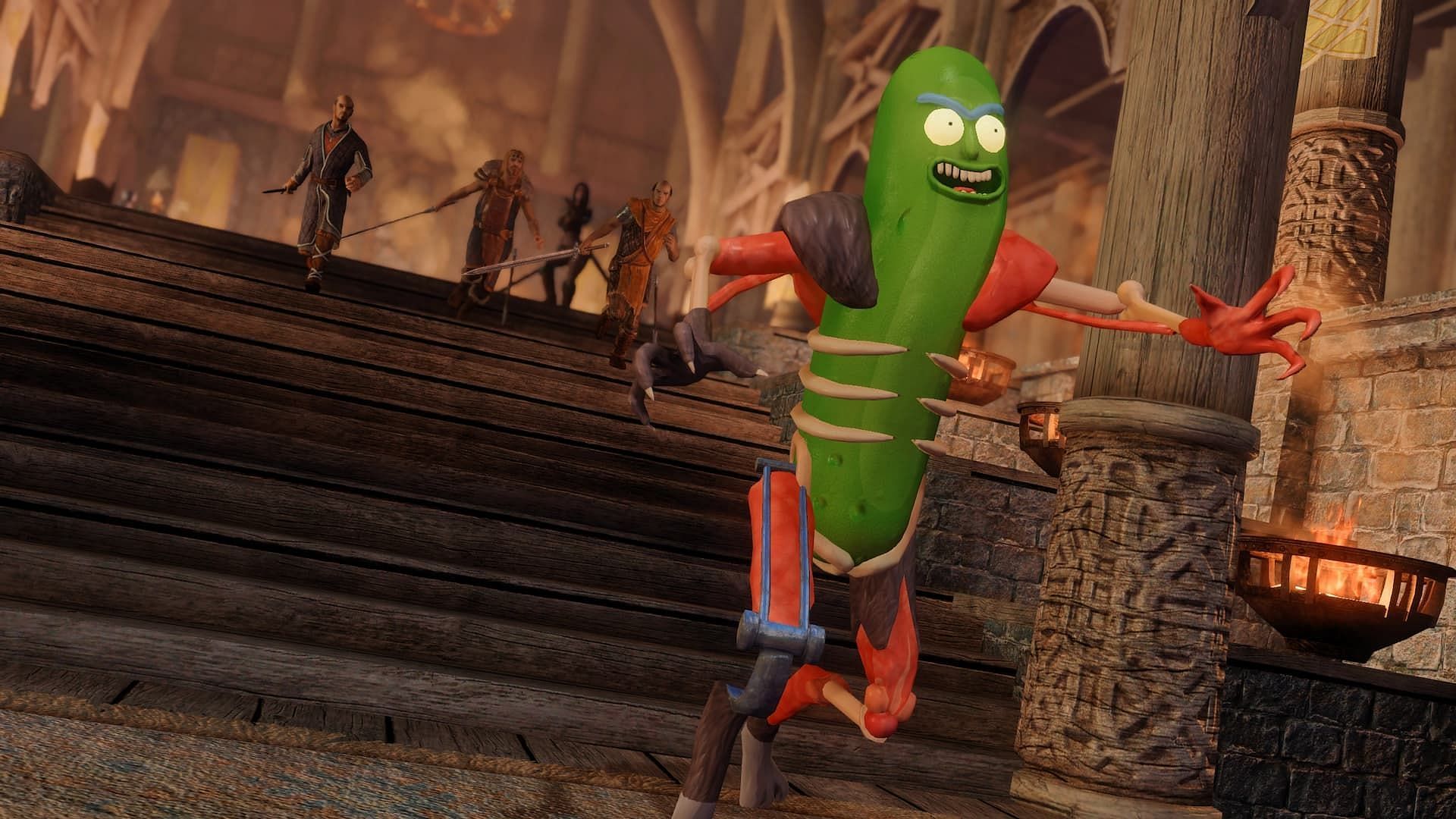 Players can play as Pickle Rick using mods in Skyrim (Image via Nexus Mods website)