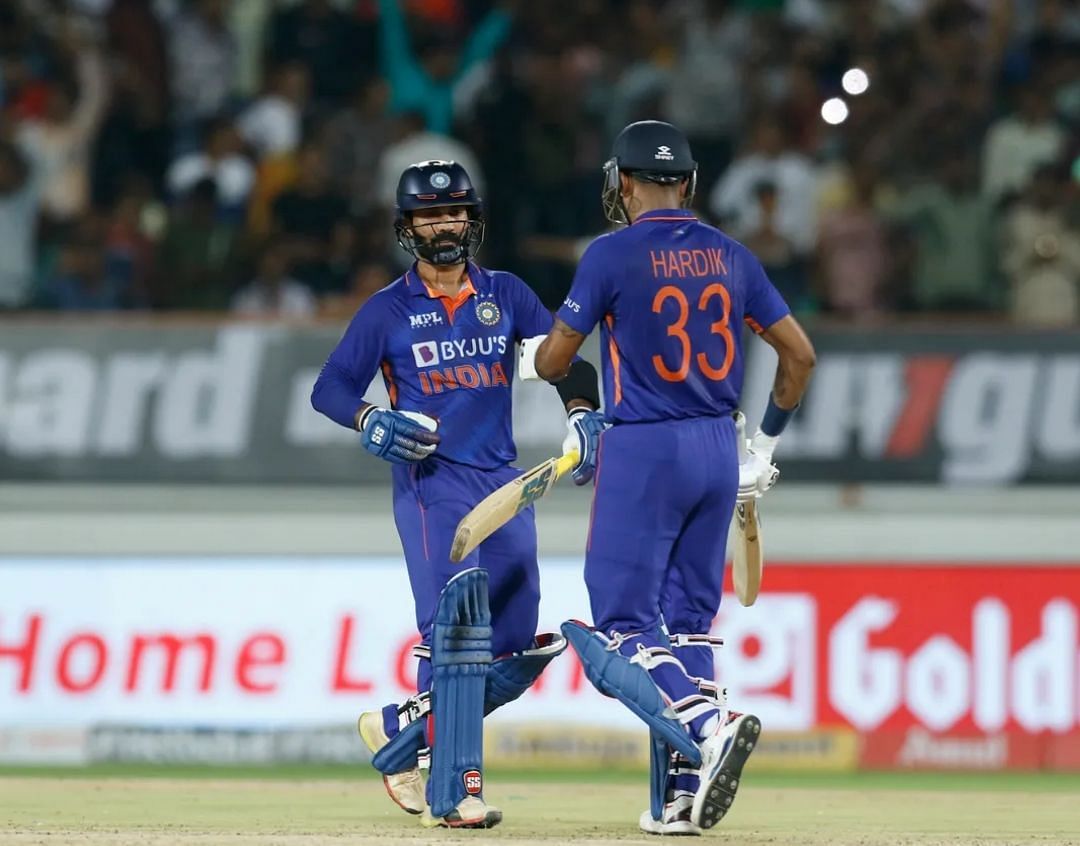 Dinesh Karthik and Hardik Pandya starred with the bat during India&#039;s last T20I in Rajkot [Pic Credit: BCCI]