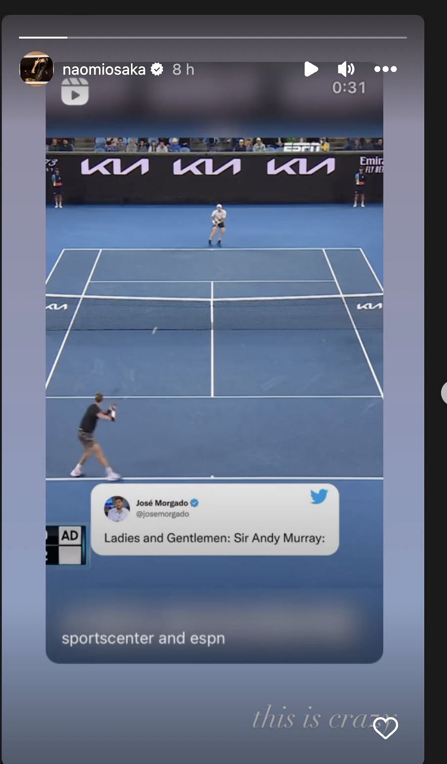 Screengrab from Naomi Osaka&#039;s post