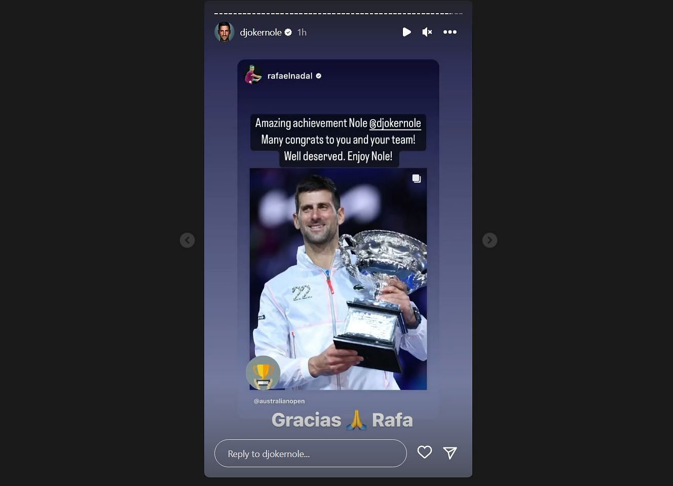 Novak Djokovic via Instagram stories.