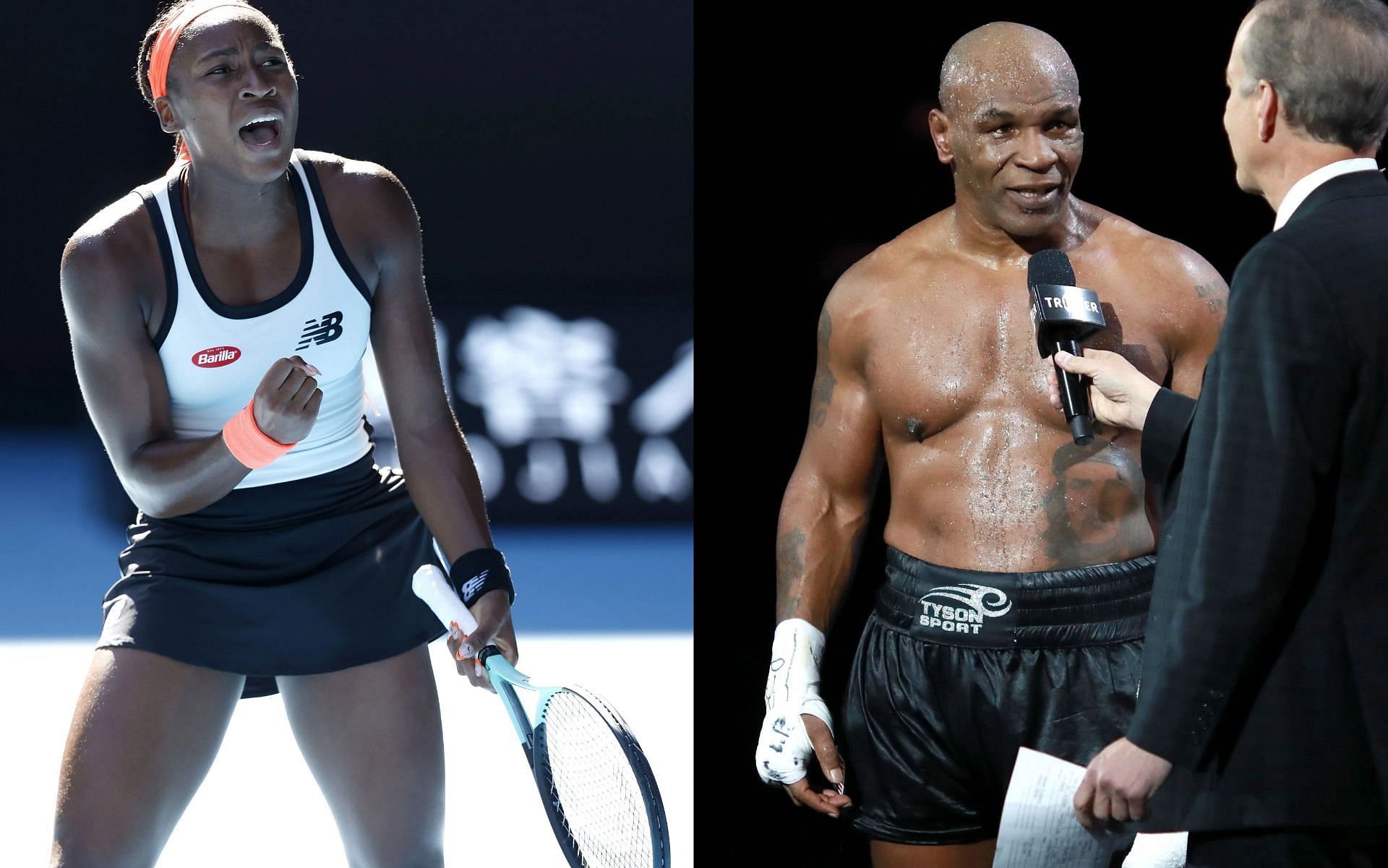 Coco Gauff (L), and Mike Tyson (R).