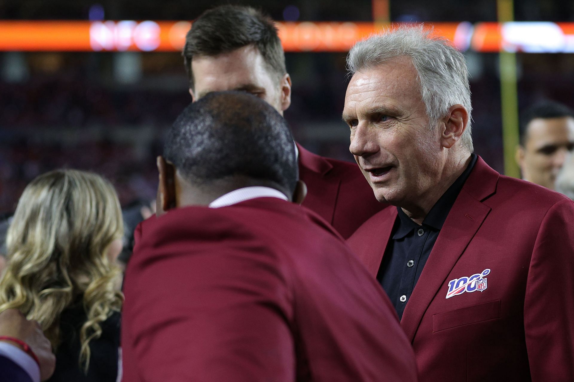 Joe Montana of the NFL 100 All-Time Team is honored on the field prior to Super Bowl LIV