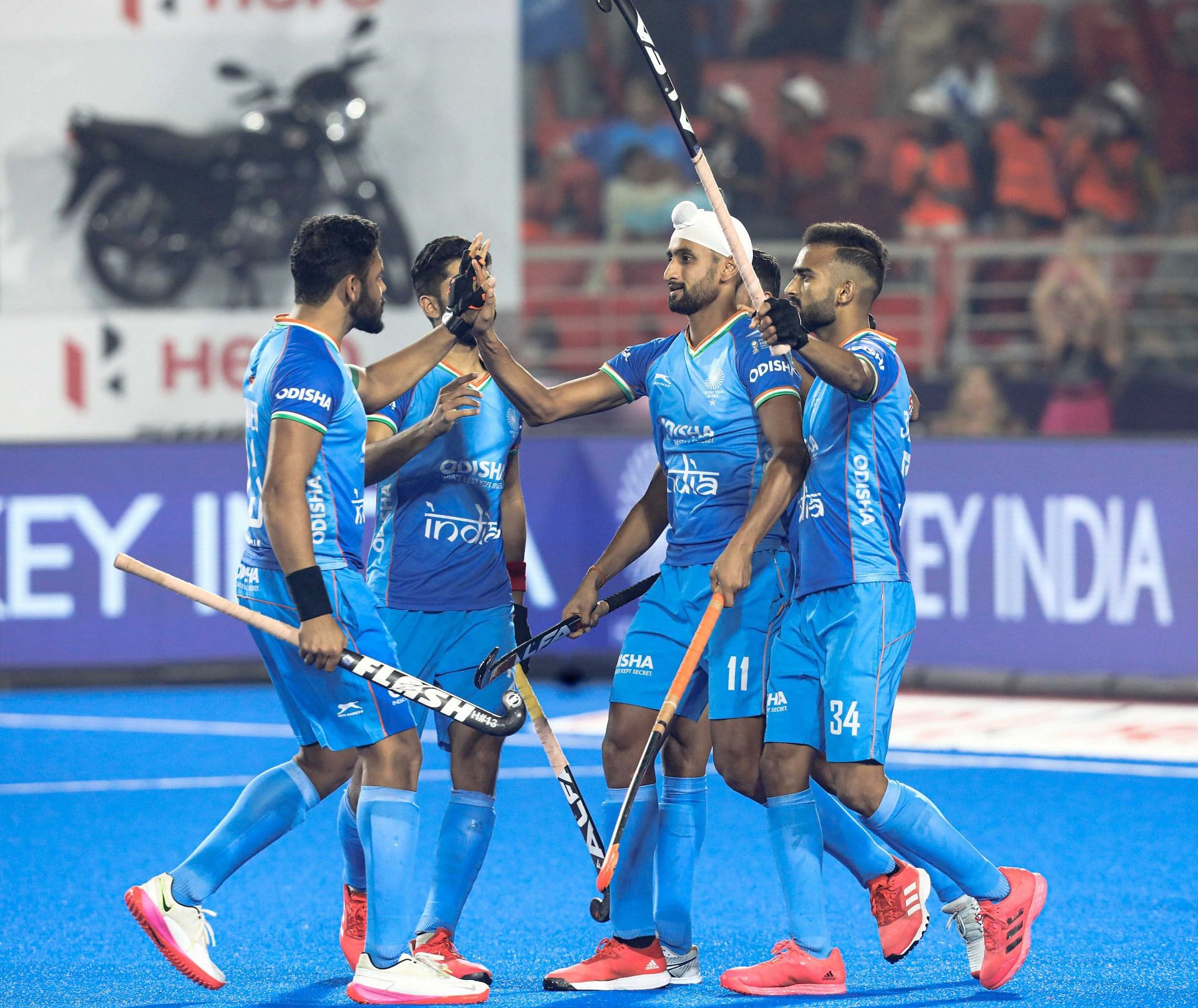 India celebrating their win against Japan in an earlier match (Image Courtesy: Twitter/Hockey India)