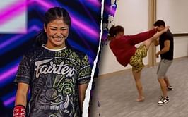 Stamp Fairtex accidentally kicks Mitch Chilson in the face