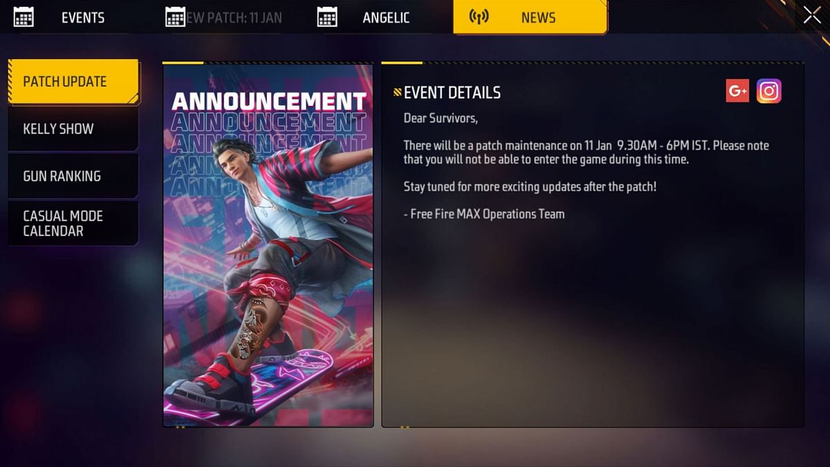 Free Fire OB38 maintenance and update schedule for India (MAX version)
